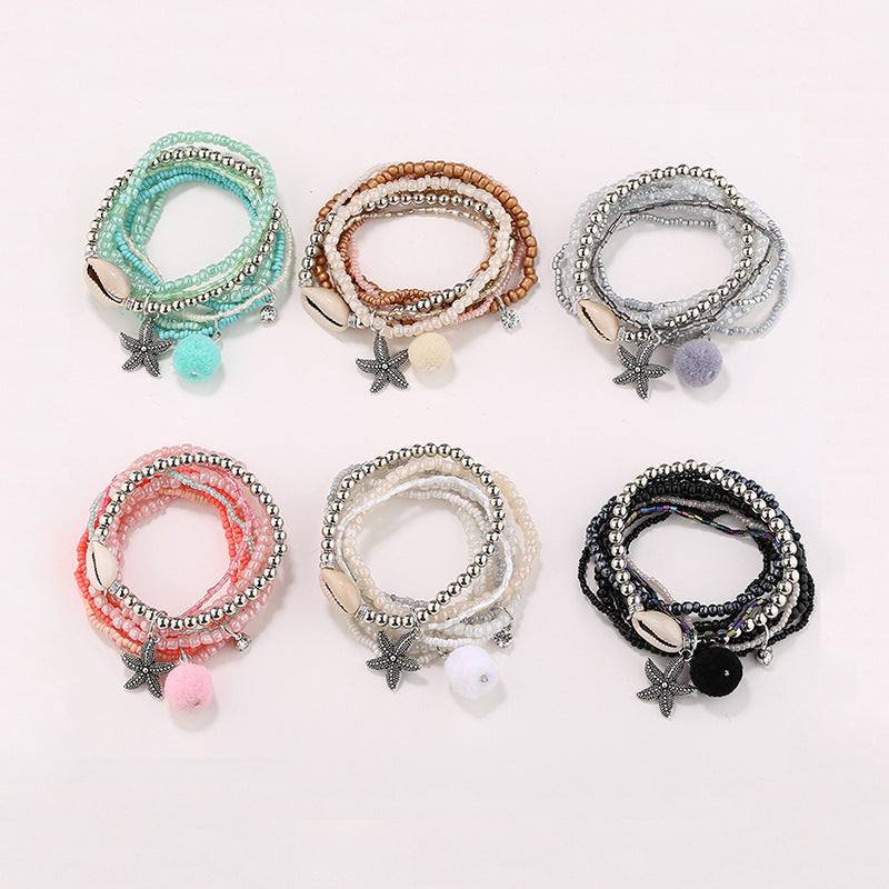 Wholesale Millet Bead String Elastic Multi-layer Shell Bracelet